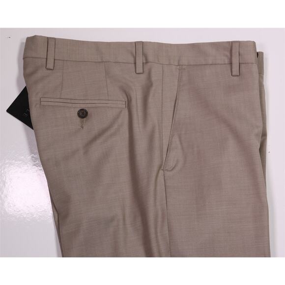 Berle Taupe Wool Stretch Flat Front Dress Pants Trousers 34 x unhemmed New - Picture 2 of 8